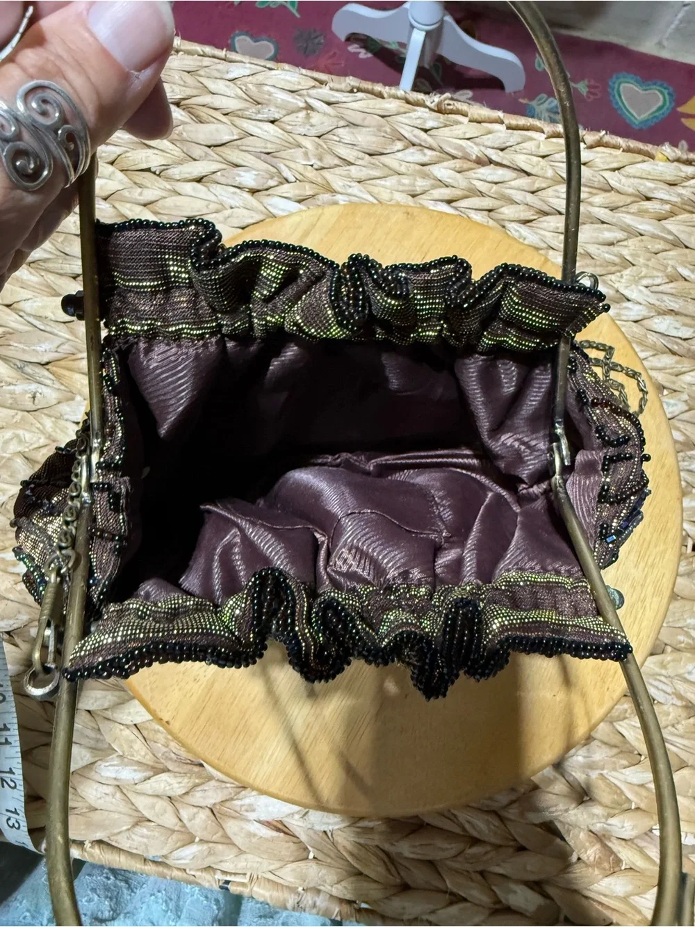 Beaded Evening Handbag in Brown with Blue-Green Accents